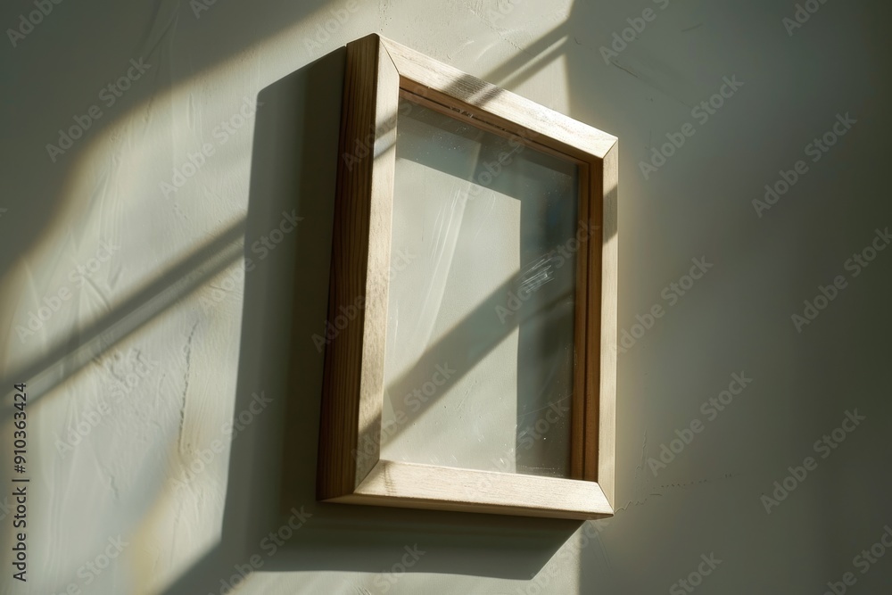 Poster simple white square on wall in modern room, a frame with a floating effect, appearing to hover off t