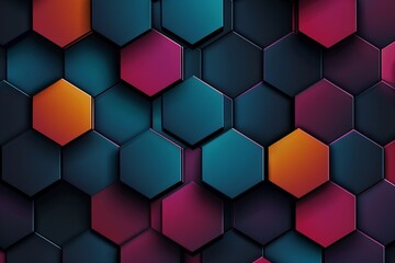 Seamless geometric pattern of hexagons in bright, vibrant colors