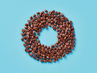 Creative Coffee Bean Circle Layout on Blue Background