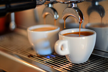Close-Up Shot Of An Espresso Machine Brewing Fresh Coffee