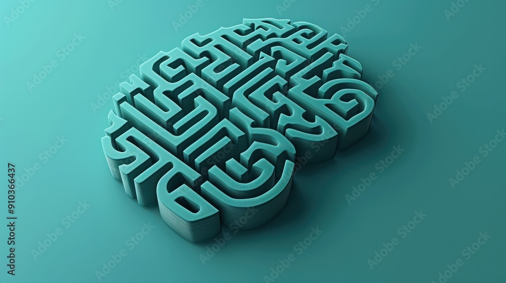 Poster a graphic design of a maze within the shape of a brain symbolizing the complexities and challenges o
