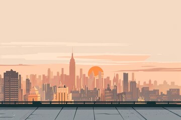 Urban Observer - Sci-Fi Futuristic Cyberpunk Cityscape Seen by Solitary Figure from Rooftop Vantage Point. Beautiful simple AI generated image in 4K, unique.
