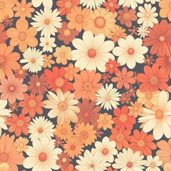 Floral Pattern Vector Art With Vibrant Orange and Cream Flowers on Dark Background
