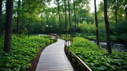 Obraz premium Wooden Walkway Through Forest