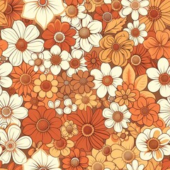 Floral Pattern Vector Art Featuring Orange and Cream Flowers on a Warm Background