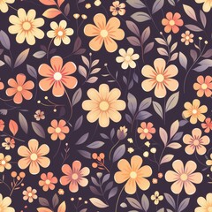 Floral Pattern Vector Art With Vibrant Flowers on Dark Background