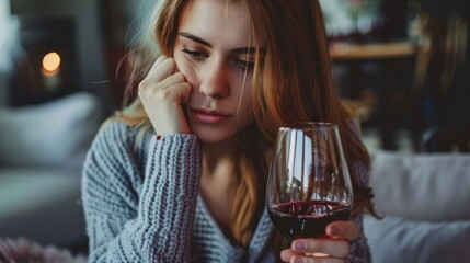 alcoholism, alcohol addiction and people concept - drunk woman or alcoholic woman drinking wine and spirits at home, alcohol problems.