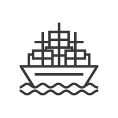 Obraz premium Line Art Illustration of a Cargo Ship with Containers Sailing on Water