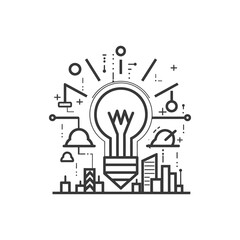 Lightbulb Idea with Cityscape and Abstract Design Elements