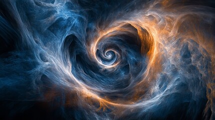 Obraz premium Abstract swirling cloud with blue and orange colors in dark space