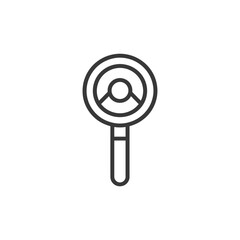 Line art icon depicting a magnifying glass