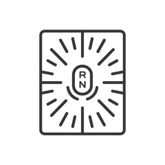 Line art icon depicting a radar screen with an RN symbol