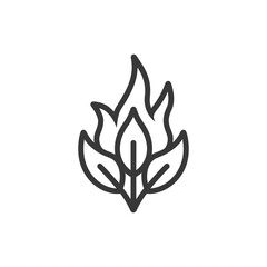 Line art icon of a flame with three leaves