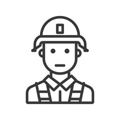 Line art icon of a male soldier wearing a helmet