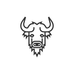 Line art illustration of a buffalo head with horns