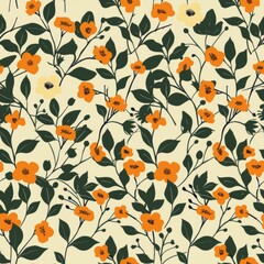 Minimalist Floral Pattern Featuring Orange Blooms on Light Background