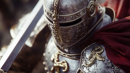 Close-up of a medieval knight in armor