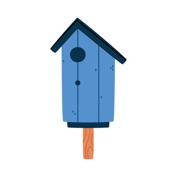 Blue Bird House and Wooden Nesting Box Vector Illustration