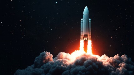 Obraz premium Cartoon rocket launching into starry night sky