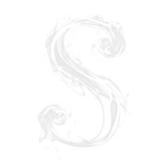 Letter S made of smoke. White smoke alphabet collection with numbers, special characters and letters. Isolated transparent background PNG. 