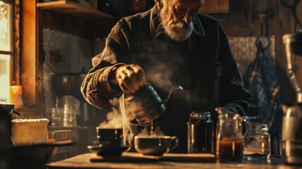 Coffee is just what I need Cropped shot of a senior man preparing a hot beverage at home