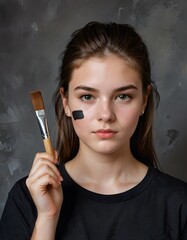 Obraz premium Portrait of a Young Woman Holding a Paintbrush