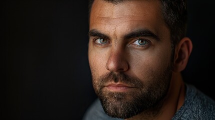 Obraz premium Confident man portrait on black background, a natural portrait of a man expressing confident