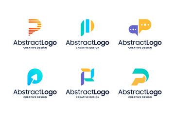 Set of colorful letter P logo design inspiration