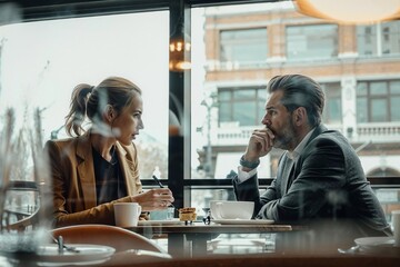 Fototapeta premium Discussion Between Business Executives in Modern Cafe