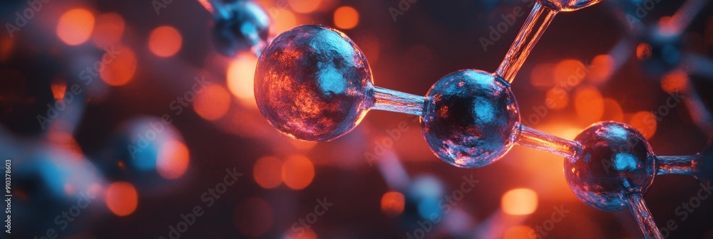 Poster abstract molecular structure with red and blue lighting - a close-up of a molecular structure with r
