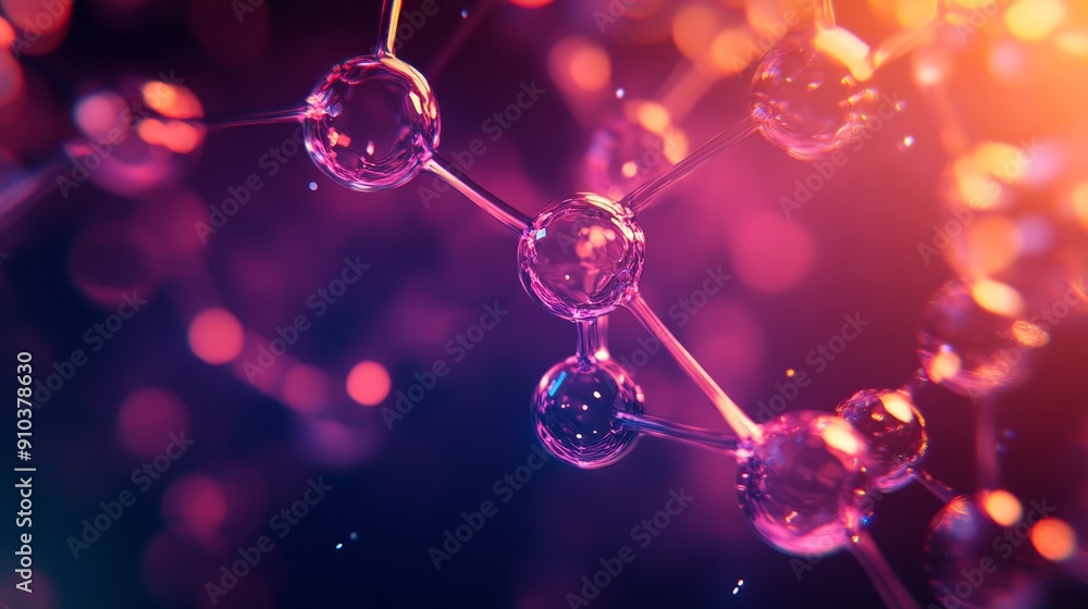 Poster abstract molecular structure with vibrant colors - a close-up of a molecular structure with glowing 