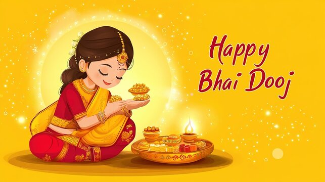 Bhai Dooj, Brother Sister Indian festival after Diwali.illustration