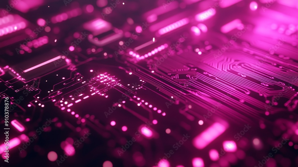 Poster abstract pink circuit board - technology background - close-up abstract image of a pink circuit boar