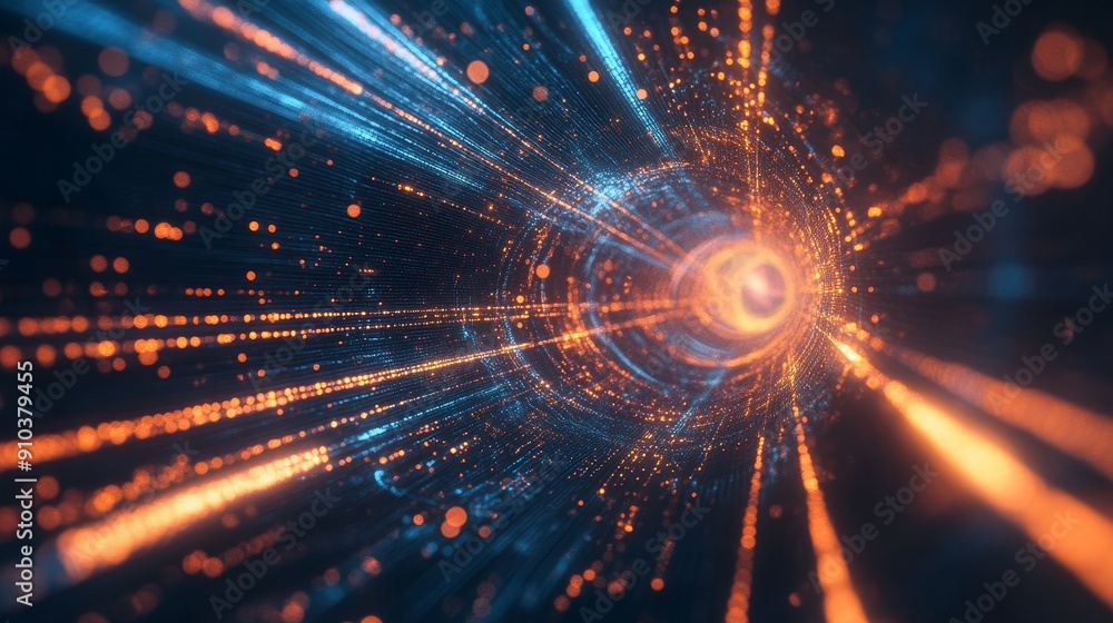 Aufkleber abstract tunnel of light and data - futuristic technology background - a digital tunnel filled with 