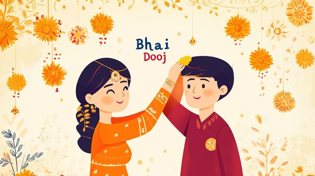 Bhai Dooj, Brother Sister Indian festival after Diwali.illustration