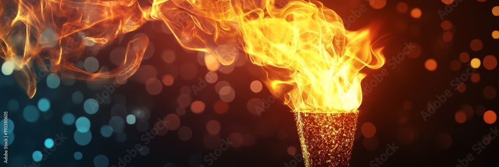 Poster burning torch with bokeh background - a burning torch with a bokeh background symbolizes passion, am