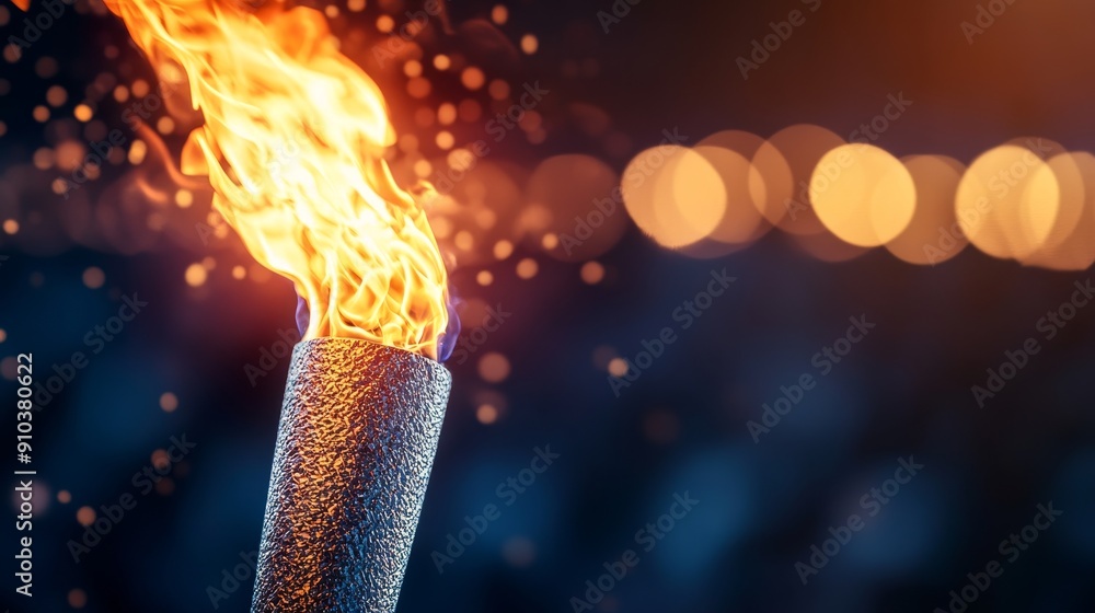 Poster burning torch with bokeh background - a close-up shot of a burning torch with a bokeh background. th