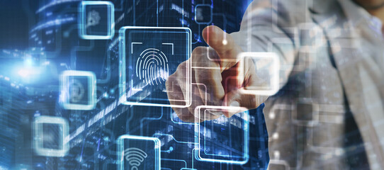 Biometrics Fingerprint concept. Biometrics security with digital interface