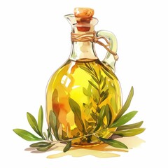 glass bottle of olive oil with fresh olives, isolated on a white background, representing healthy Mediterranean cooking