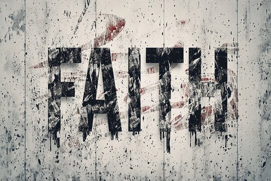 3D 'FAITH' text with a grunge texture, enhancing depth and dimension for a compelling web banner design