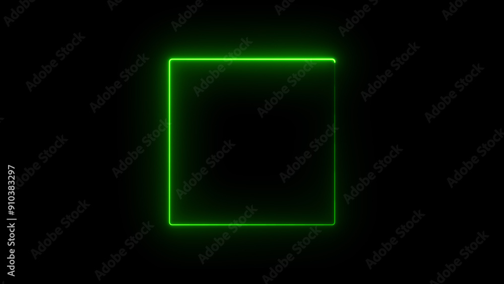 Wall mural abstract glowing blue neon light rectangle frame icon background illustration.