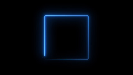 Abstract glowing blue neon light rectangle frame icon background illustration.