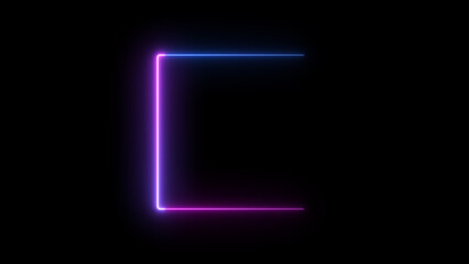 Abstract glowing blue neon light rectangle frame icon background illustration.