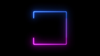 Abstract glowing neon light squire frame icon background illustration 4k.
