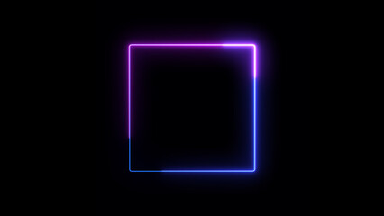 Abstract glowing blue neon light rectangle frame icon background illustration.