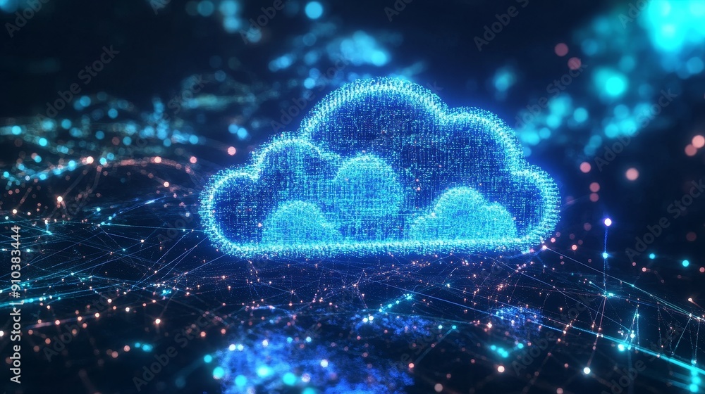 Aufkleber digital cloud network - future of data storage and connectivity - a digital cloud symbol glowing in 