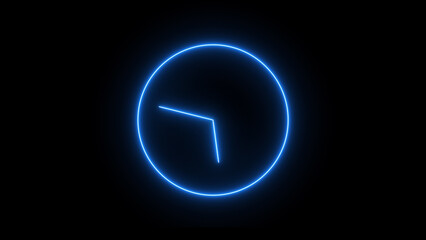Neon clock icon counting down 24 hours day. Watch icon arrow line rotted seamless loop 4k illustration.