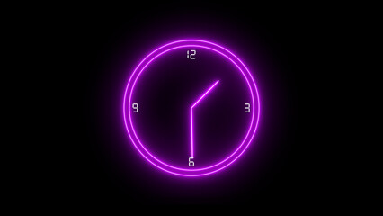 Neon clock icon counting down 24 hours day. Watch icon arrow line rotted seamless loop 4k illustration.