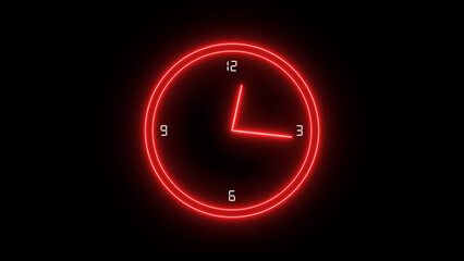 Digital Neon clock icon countdown 24 hours day. Watch icon arrow line seamless loop 4k illustration.