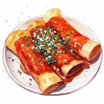 watercolor enchiladas with red sauce on plate clip art preview